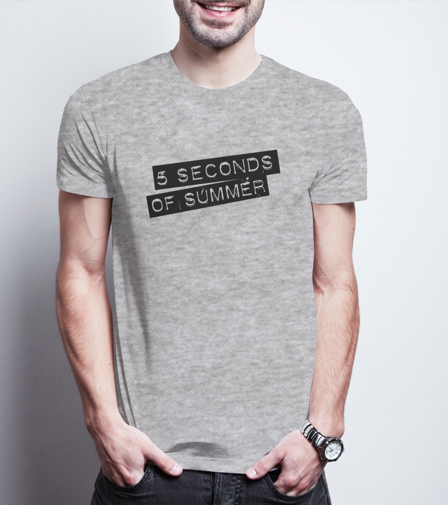 5 Seconds Of Summer Draped Black Text On Grey Background T-Shirt
