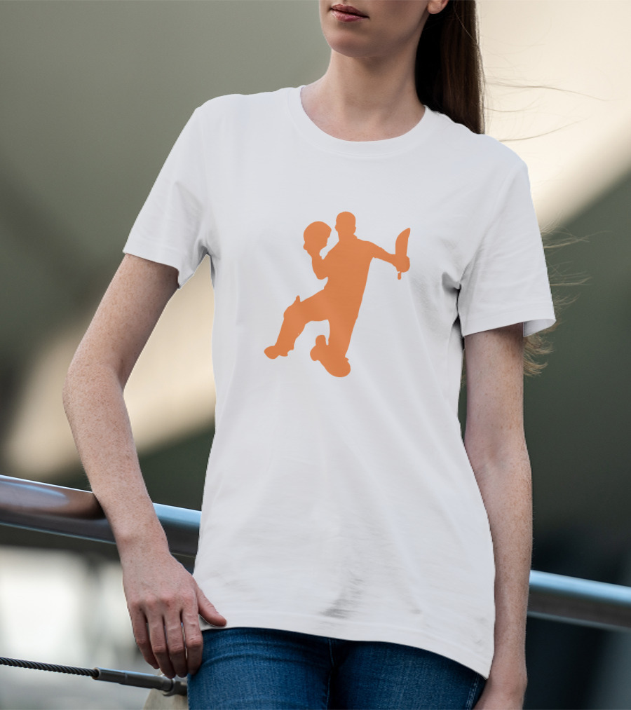 David Warner Orange Silhouette Cricketer Batting Pose T-Shirt