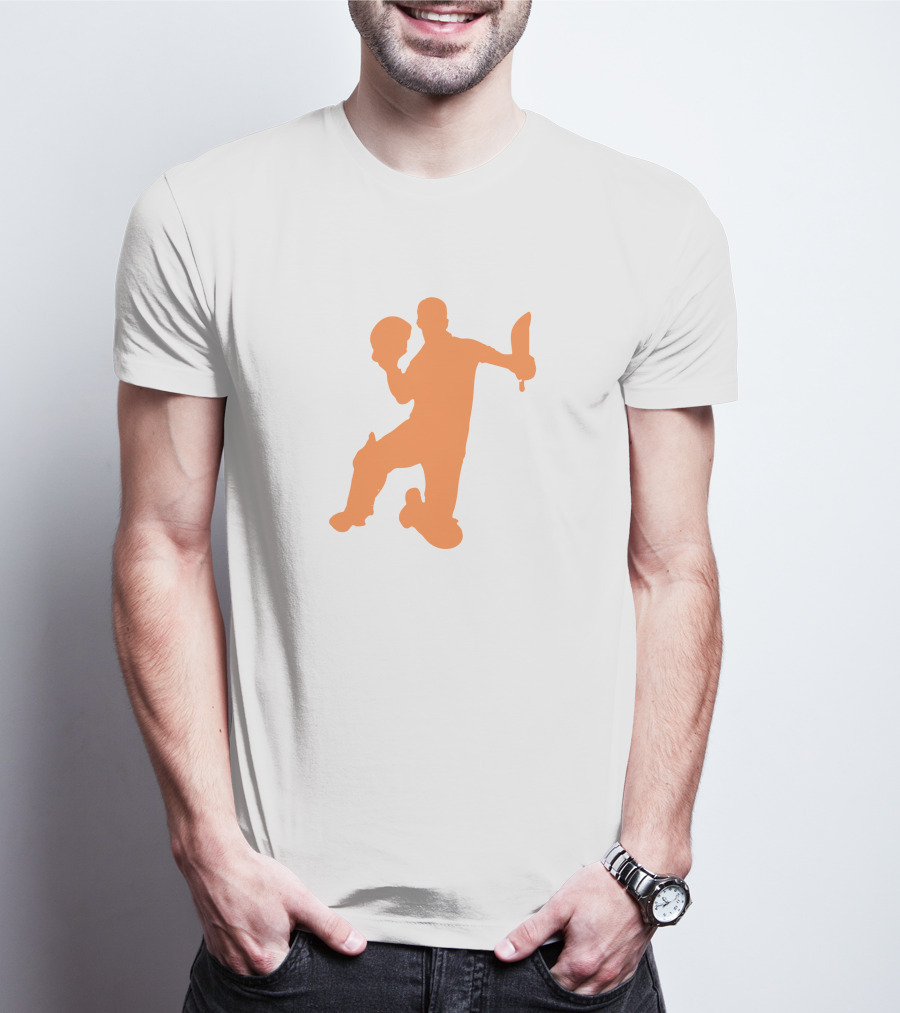 David Warner Orange Silhouette Cricketer Batting Pose T-Shirt