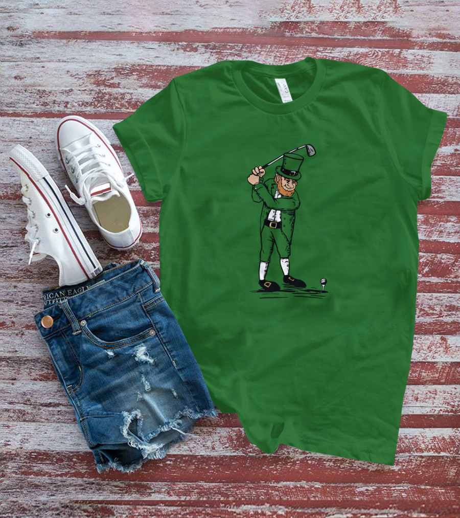Irish Golfer With Leprechaun Swinging Club T-Shirt