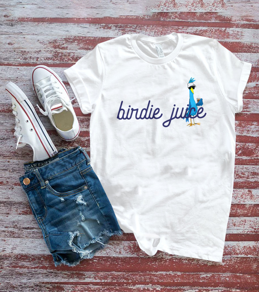 Birdie Juice Script Fun Cool Bird With Sunglasses And Drink T-Shirt