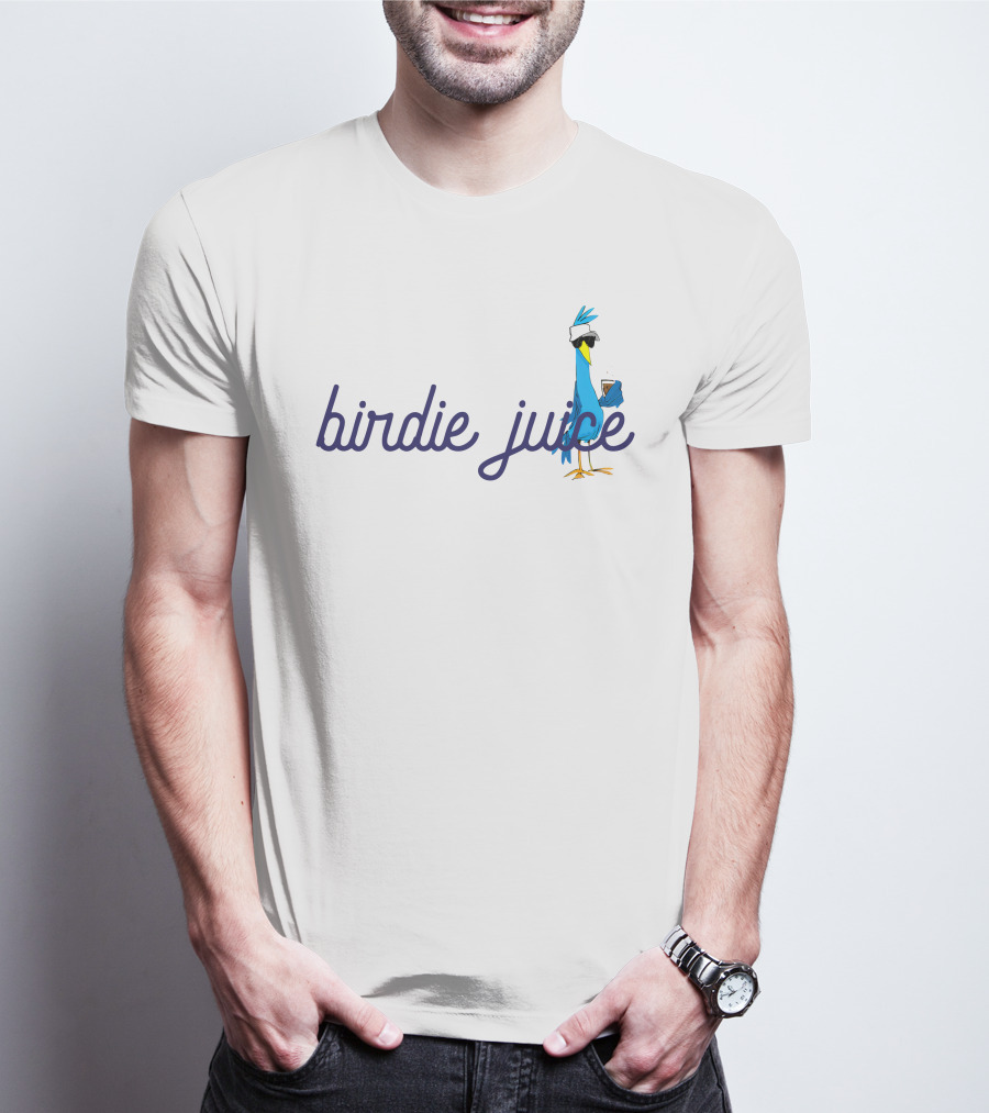 Birdie Juice Script Fun Cool Bird With Sunglasses And Drink T-Shirt