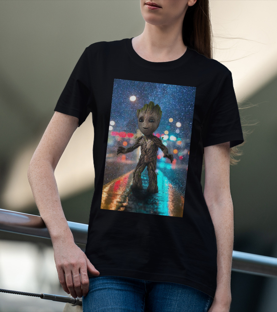 Groot Baby Guardians Of The Galaxy Night Street Scene T-Shirt