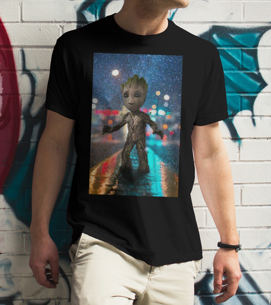 Groot Baby Guardians Of The Galaxy Night Street Scene T-Shirt