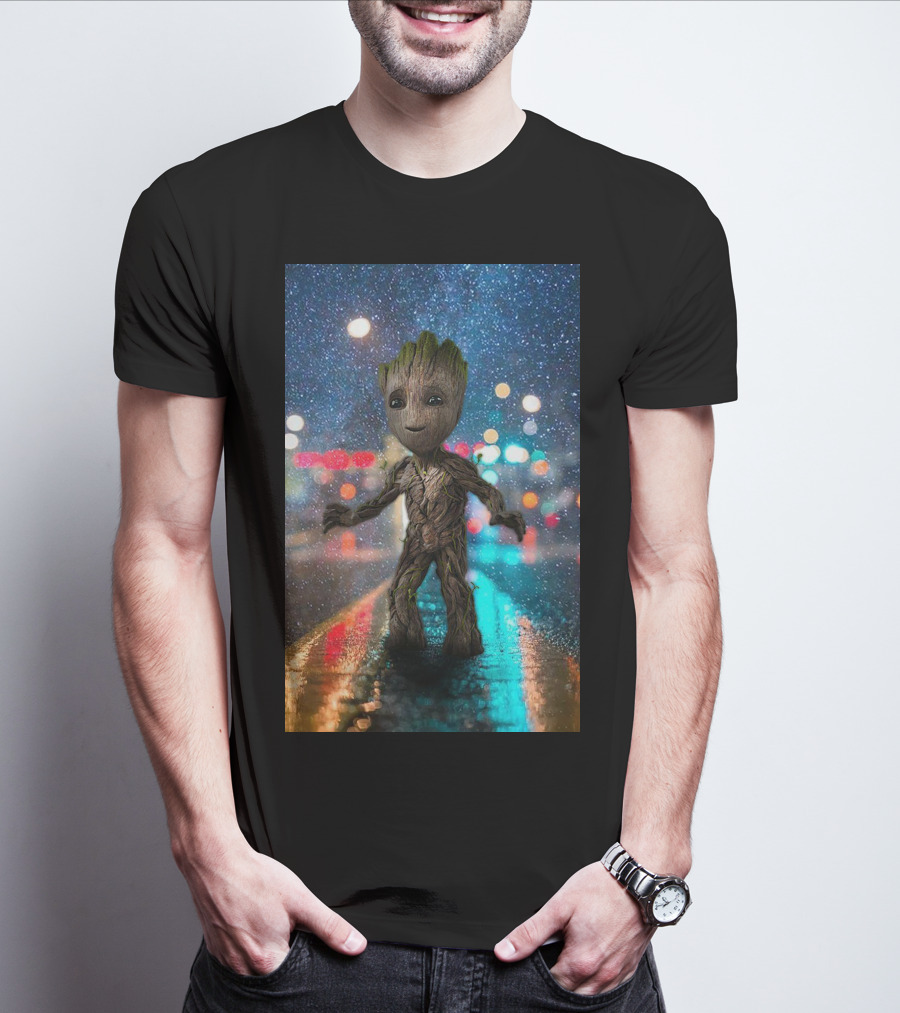Groot Baby Guardians Of The Galaxy Night Street Scene T-Shirt