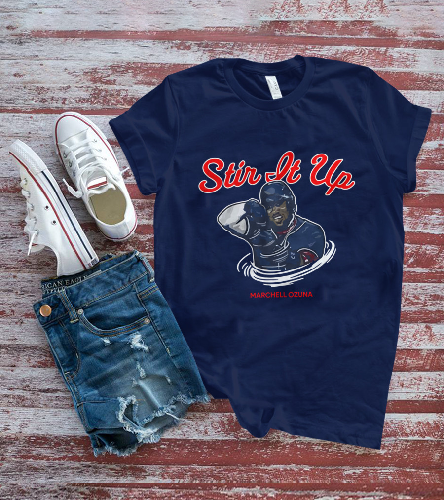 Stir It Up Marcell Ozuna Baseball Action Graphics T-Shirt
