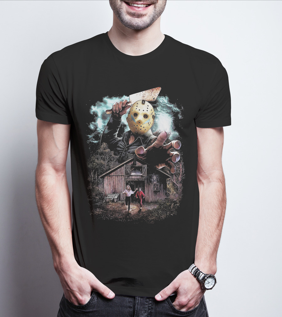 Friday The 13th Jason Voorhees Mask And Cabin Scene T-Shirt