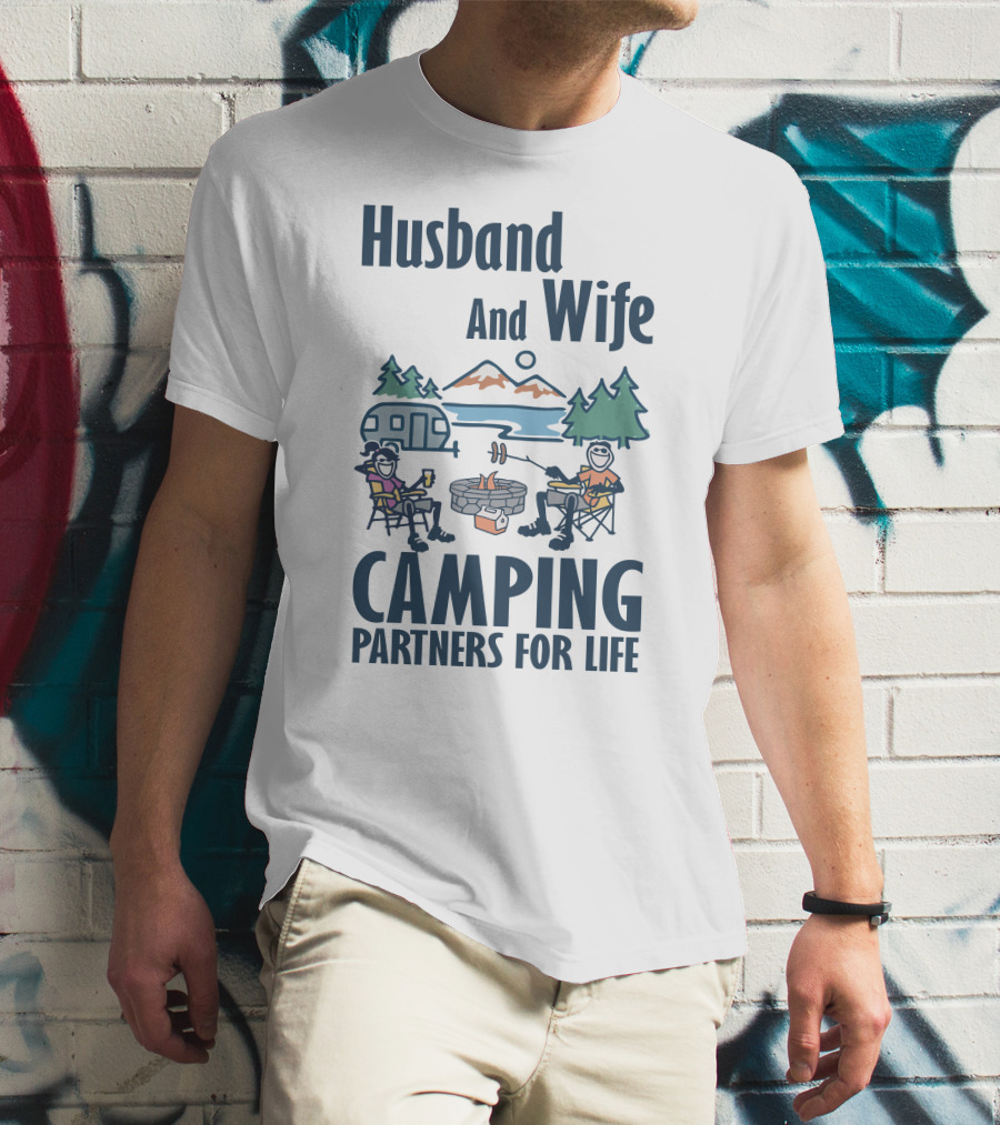 Husband And Wife Camping Partners For Life Adventure T-Shirt