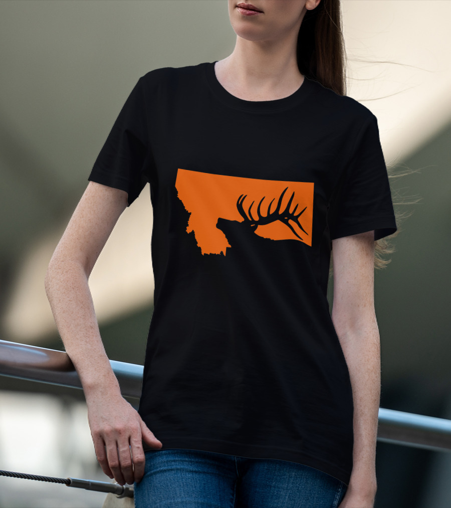 Montana Elk Hunting Silhouette With State Outline T-Shirt