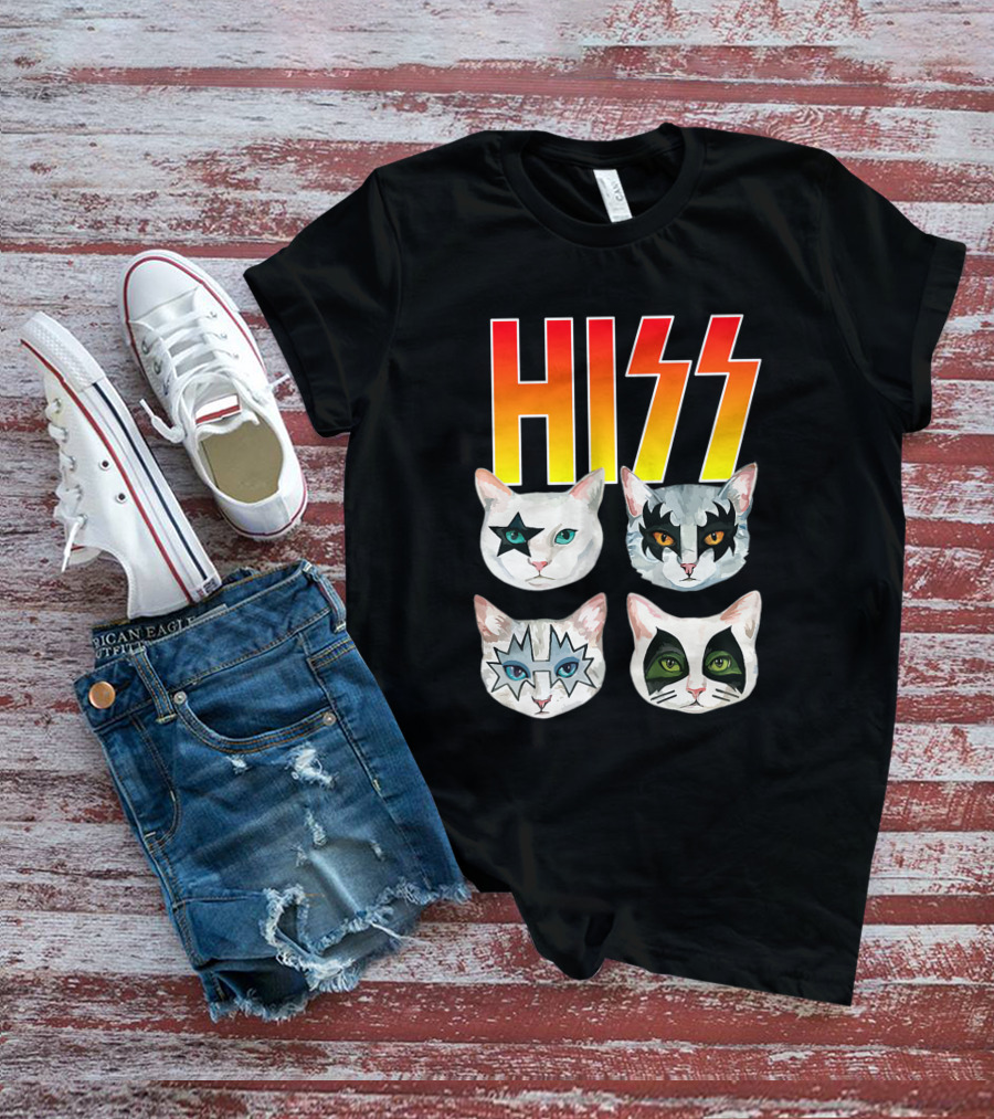 Hiss Cat Cats In Iconic Makeup For Funny Cat Lover T-Shirt