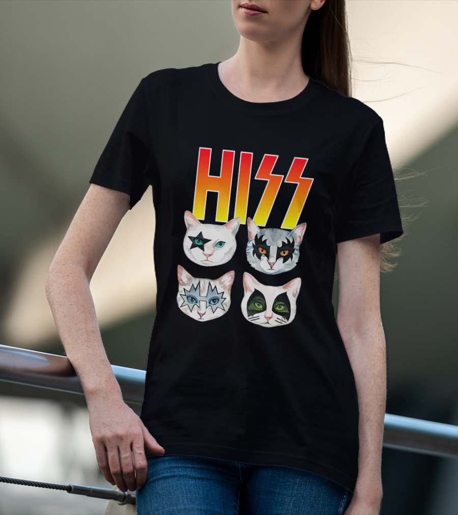 Hiss Cat Cats In Iconic Makeup For Funny Cat Lover T-Shirt
