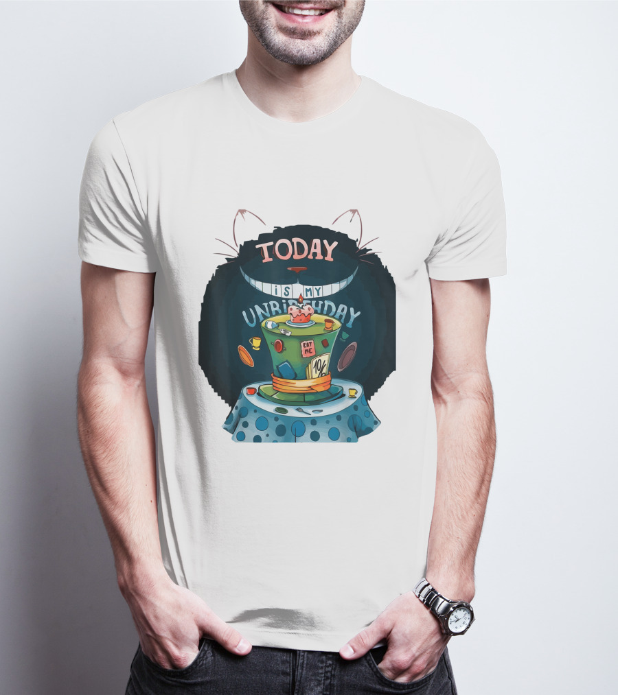 Today Is My Unbirthday Funny Cat Lover Eat Me 10/6 Hat Cheshire Table T-Shirt