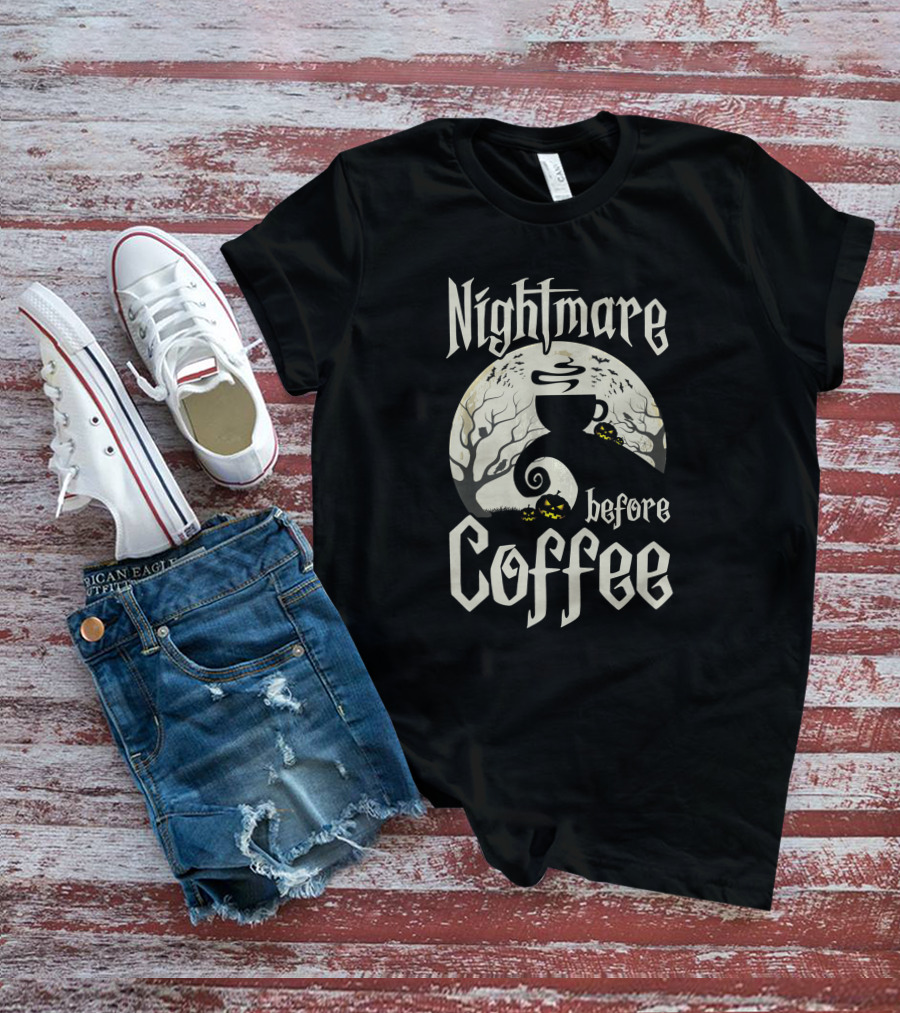 Nightmare Before Coffee Halloween Funny Gift With Pumpkin And Tree Elements T-Shirt