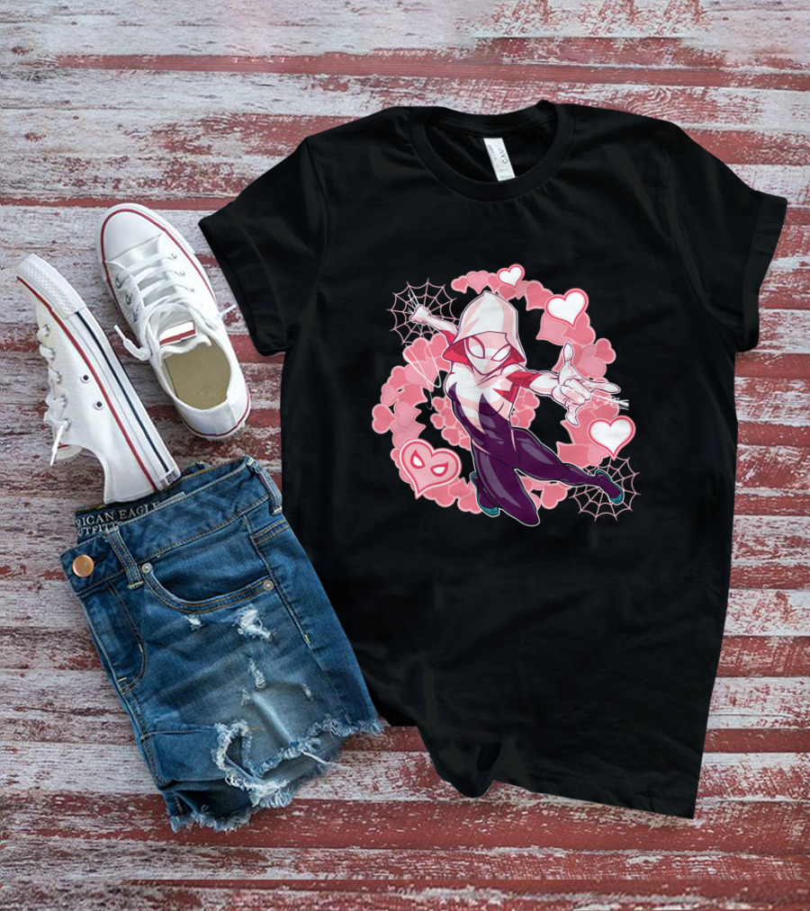 Marvel Spider-Man Into The Spider-Verse Gwen Hearts And Webs T-Shirt