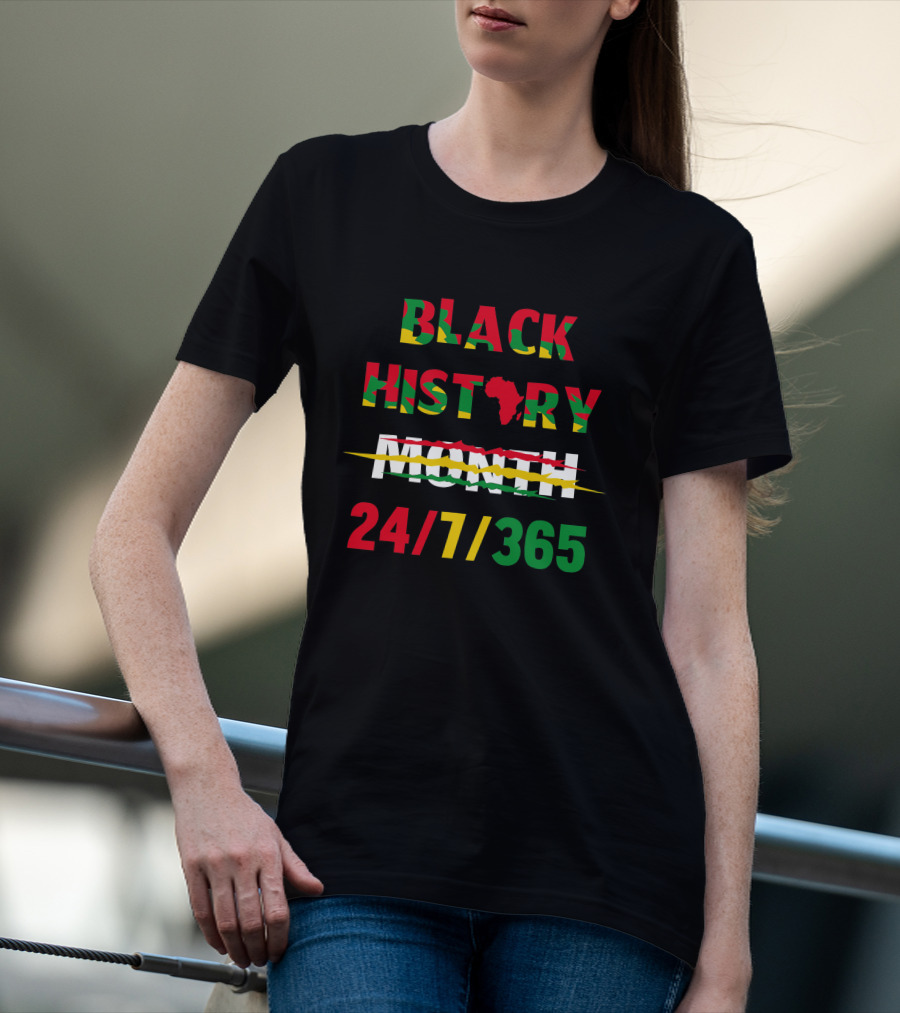 Black History 24 7 365 African Map Flag Colors T-Shirt