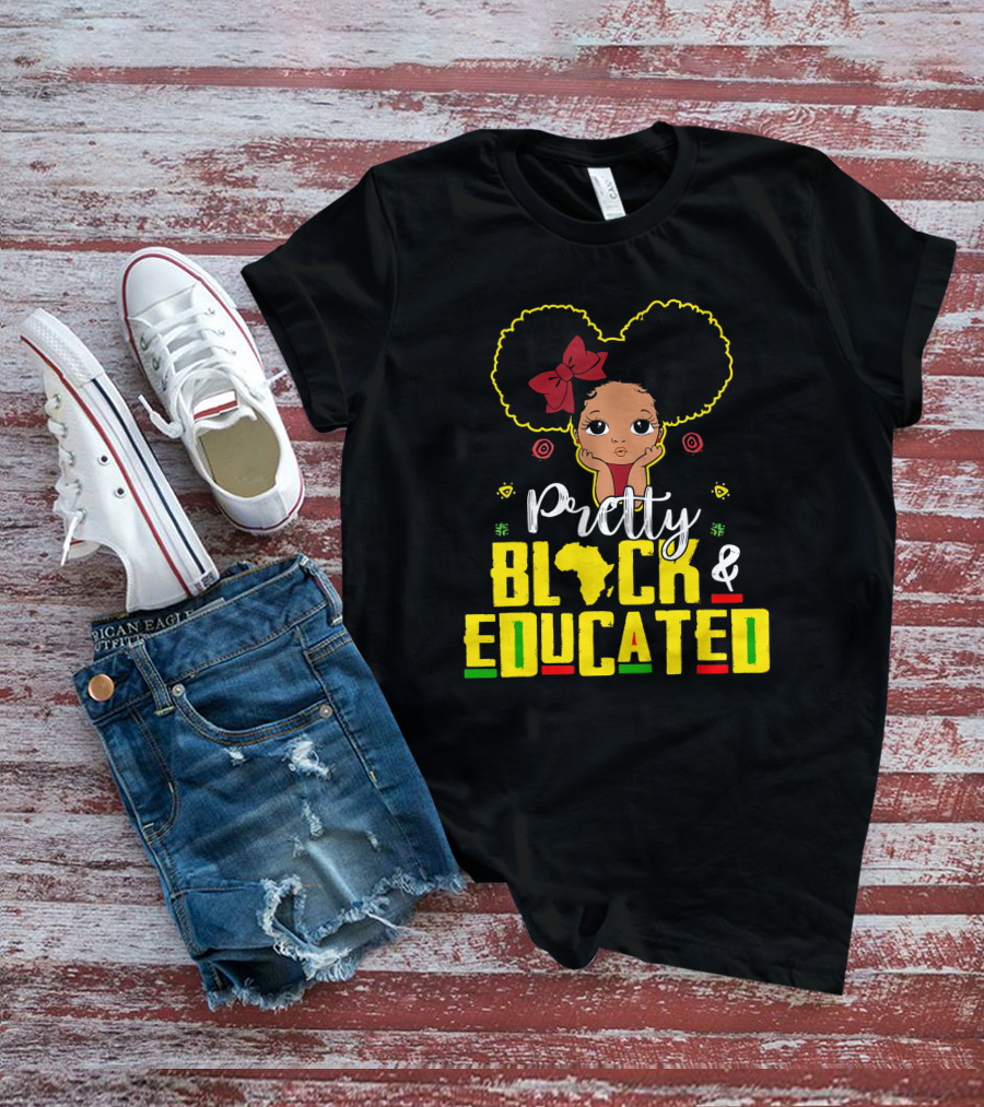 Pretty Black And Educated African Queen Girl With Afro And Red Bow T-Shirt