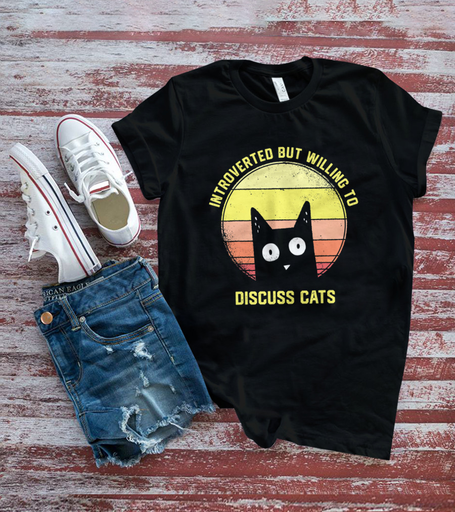 Introverted But Willing To Discuss Cats Retro Vintage Style Cat Lover T-Shirt