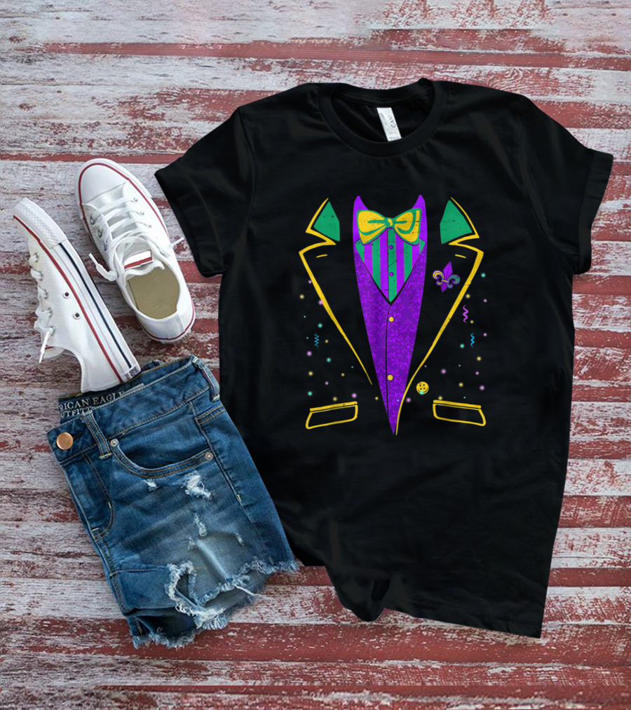 Mardi Gras Tuxedo Costume Funny Carnival Parade Design Fleur-de-Lis Bow Tie T-Shirt