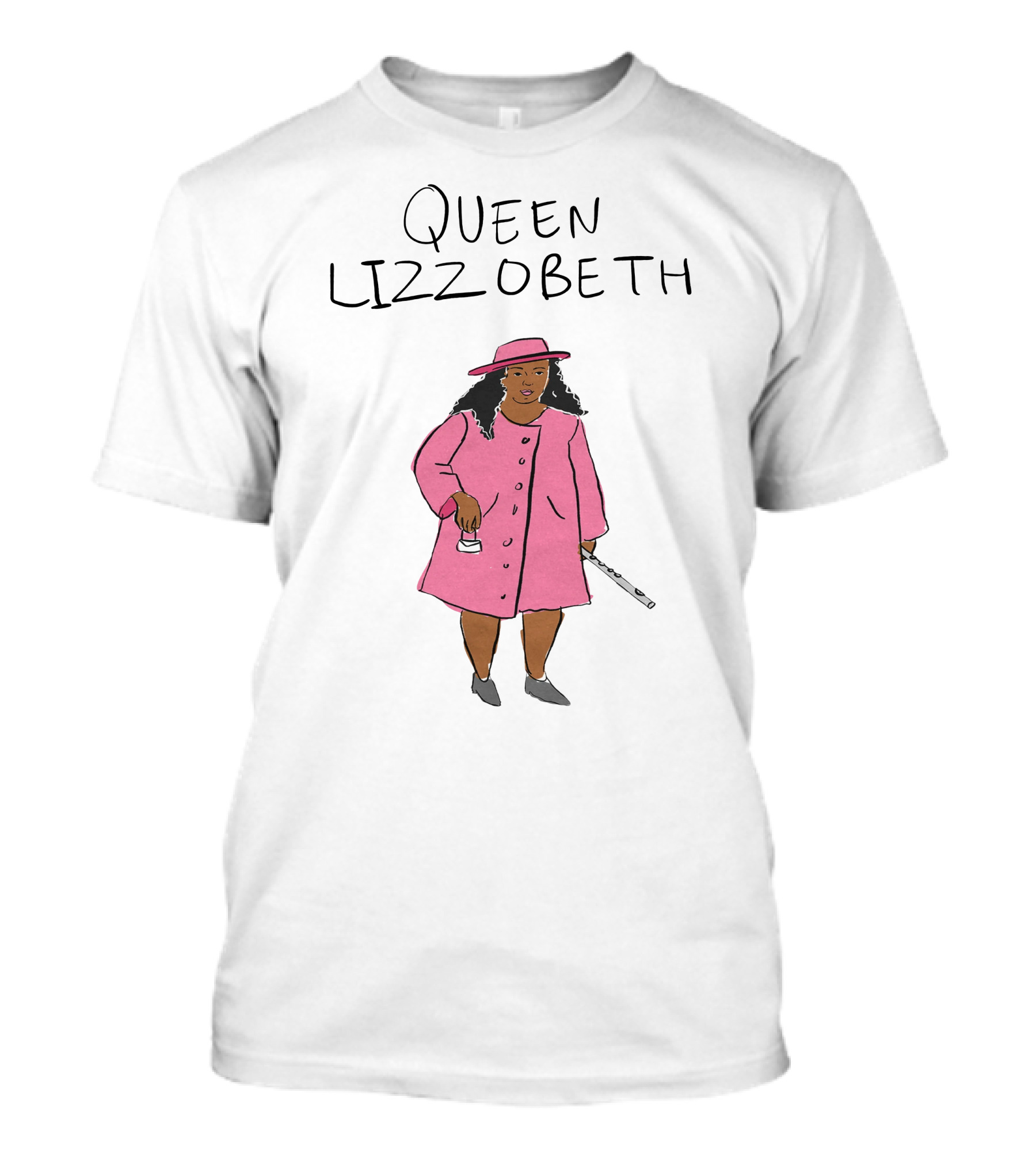 Queen Lizzobeth Illustration In Pink Coat And Hat T-Shirt