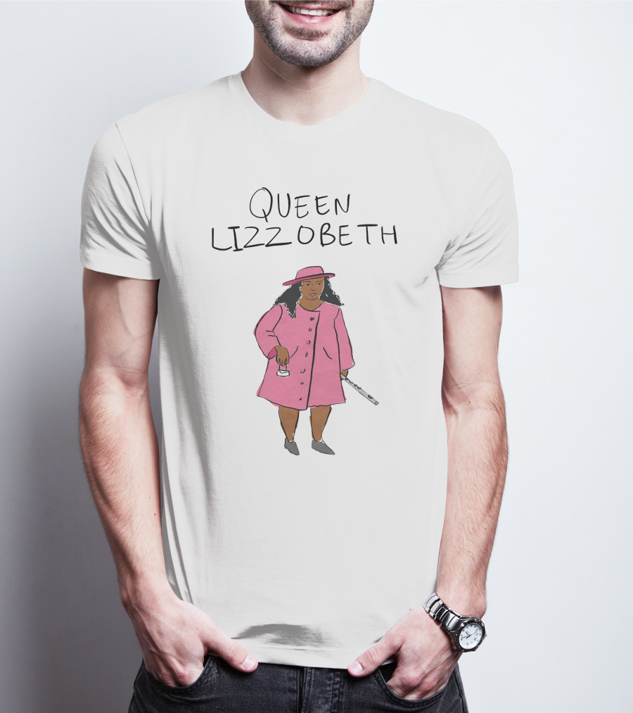Queen Lizzobeth Illustration In Pink Coat And Hat T-Shirt