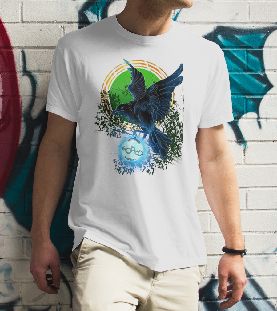 Pointcrow Raven Orb Enigma With Rings And Foliage T-Shirt