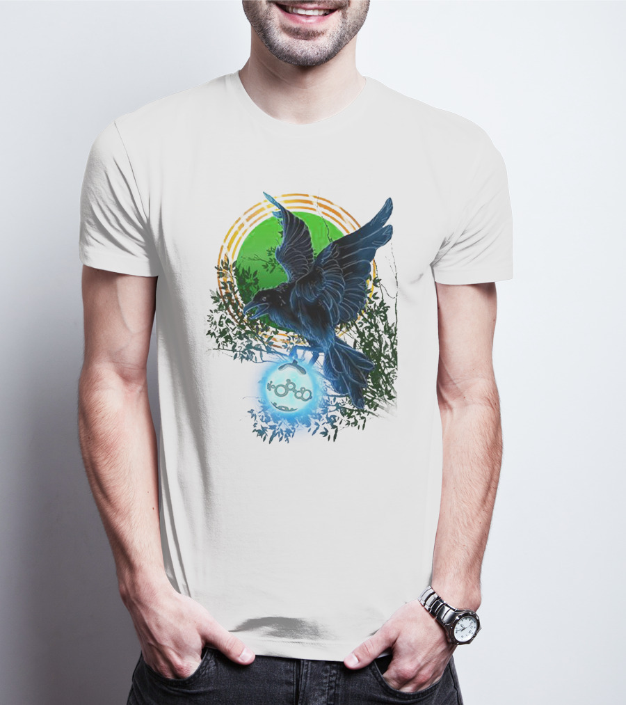 Pointcrow Raven Orb Enigma With Rings And Foliage T-Shirt