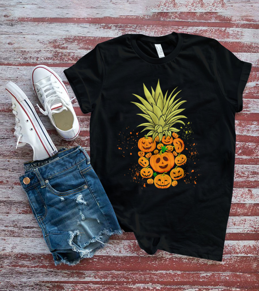 Pineapple Made Of Halloween Pumpkins Faces T-Shirt