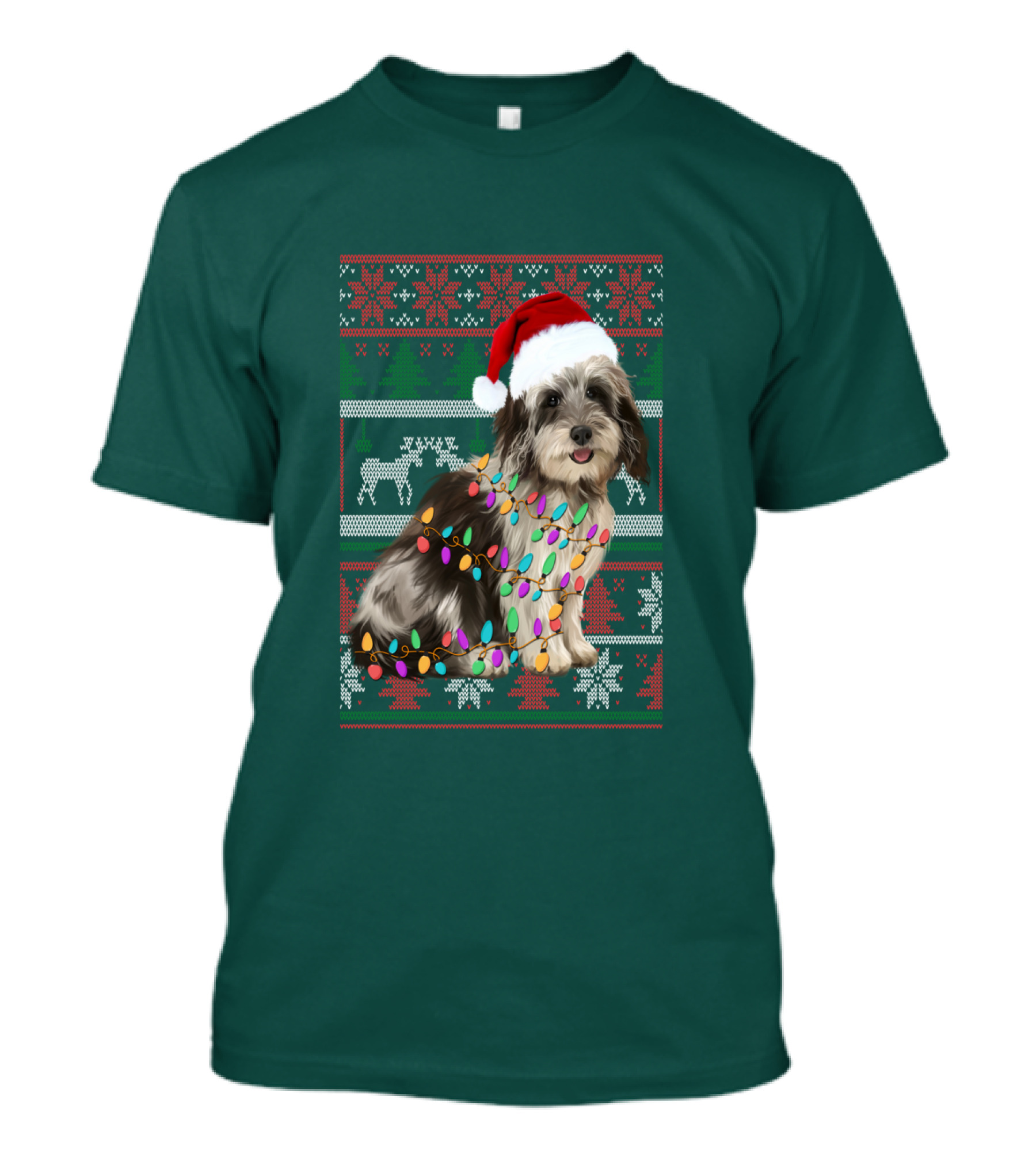 Havanese Festive Christmas Lights Santa Hat Ugly T-Shirt