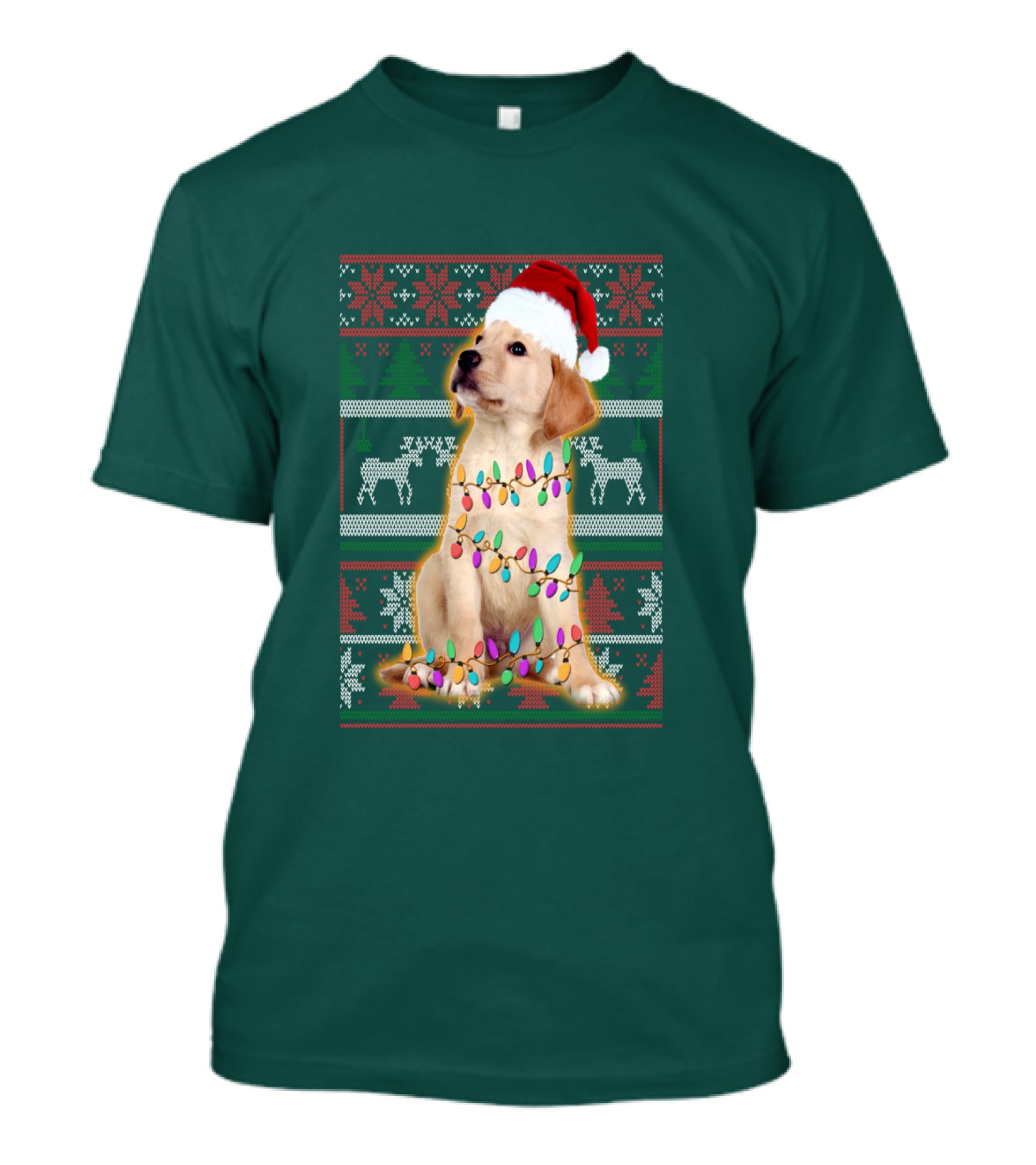 Labrador Retriever Christmas Santa Hat And Holiday Lights T-Shirt