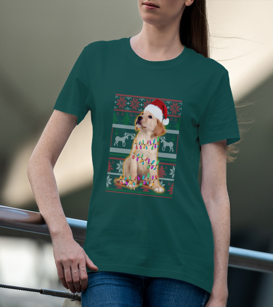 Labrador Retriever Christmas Santa Hat And Holiday Lights T-Shirt