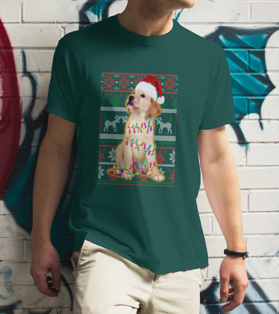 Labrador Retriever Christmas Santa Hat And Holiday Lights T-Shirt