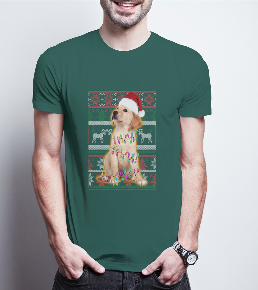 Labrador Retriever Christmas Santa Hat And Holiday Lights T-Shirt