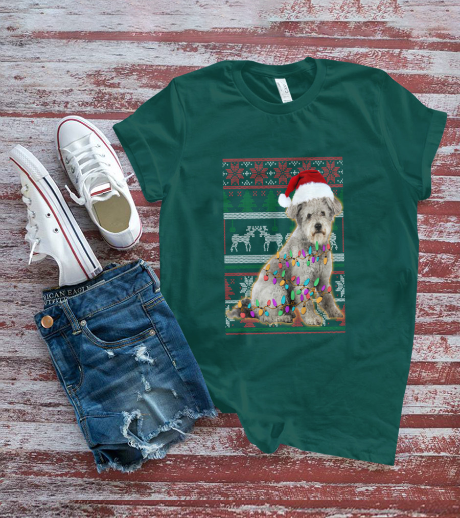 Pumi Dog Christmas Lights Santa Hat Ugly T-Shirt