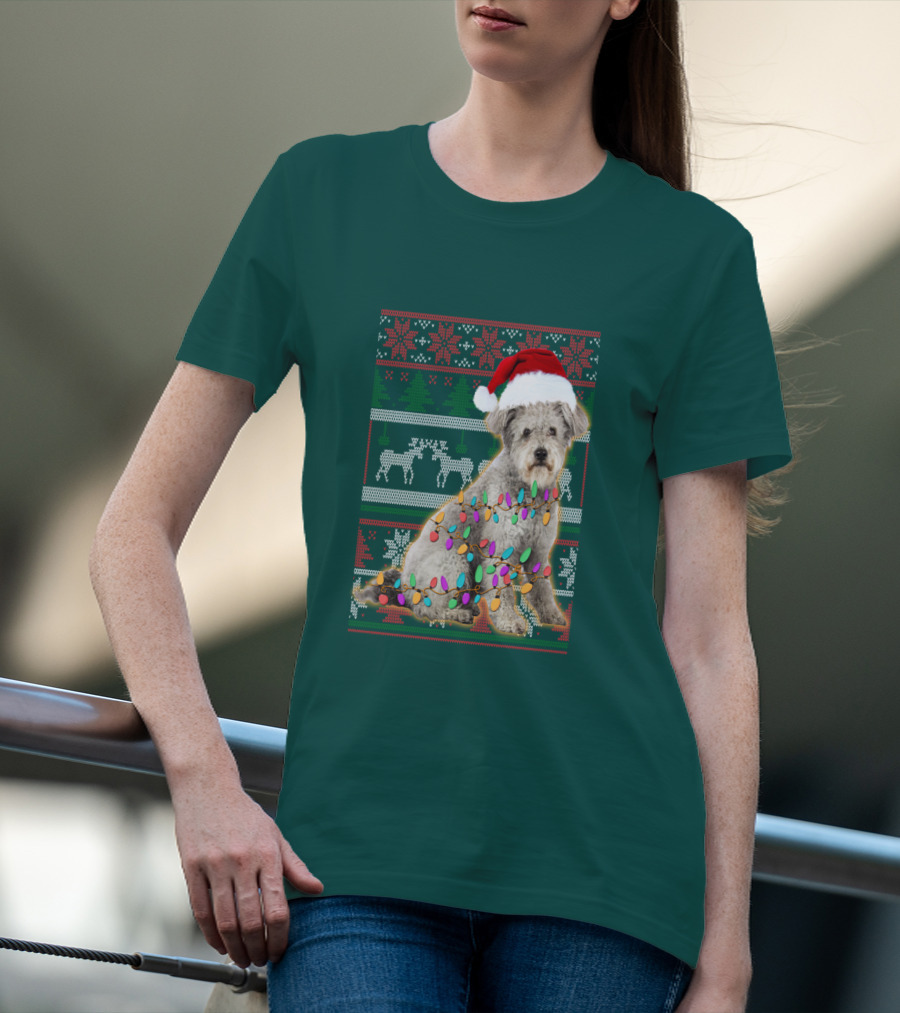 Pumi Dog Christmas Lights Santa Hat Ugly T-Shirt
