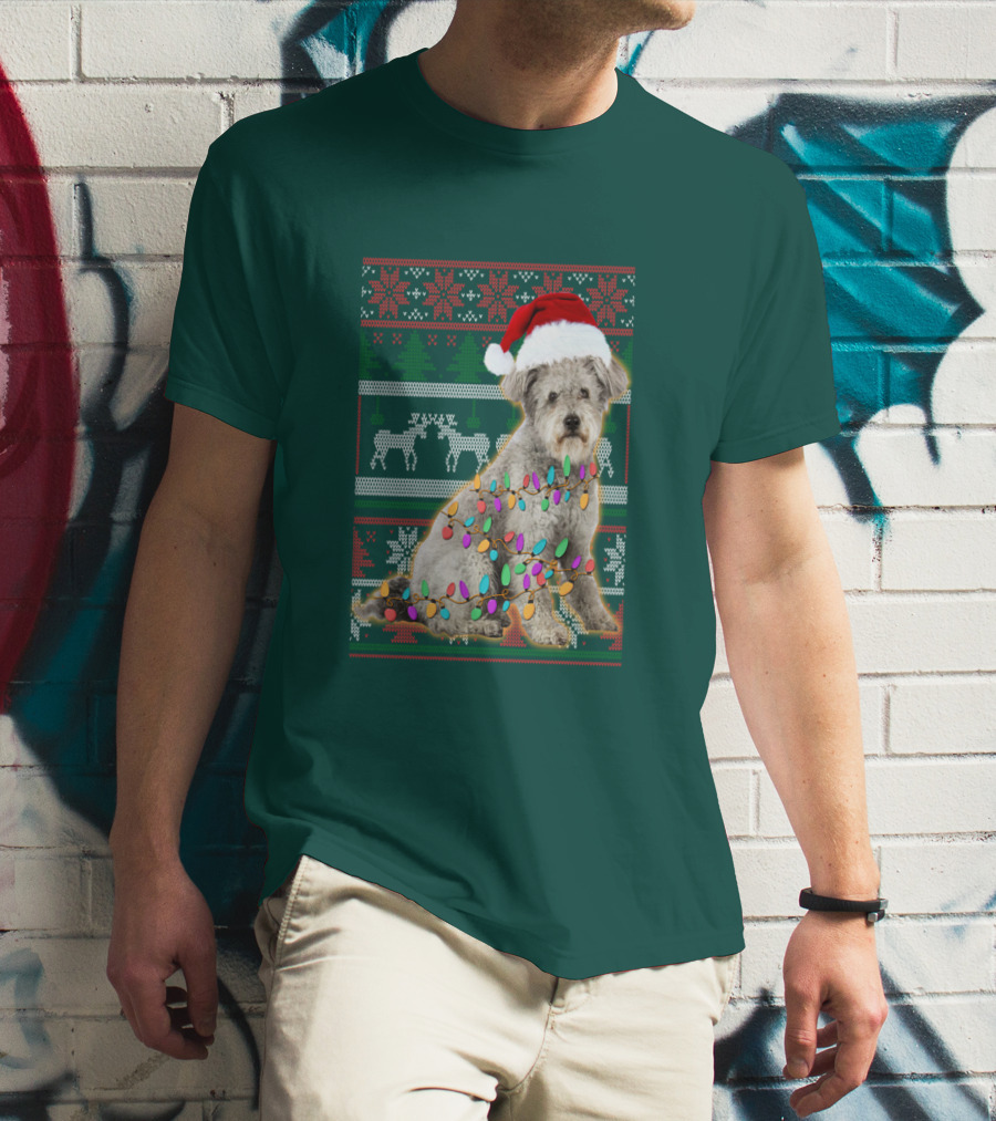 Pumi Dog Christmas Lights Santa Hat Ugly T-Shirt
