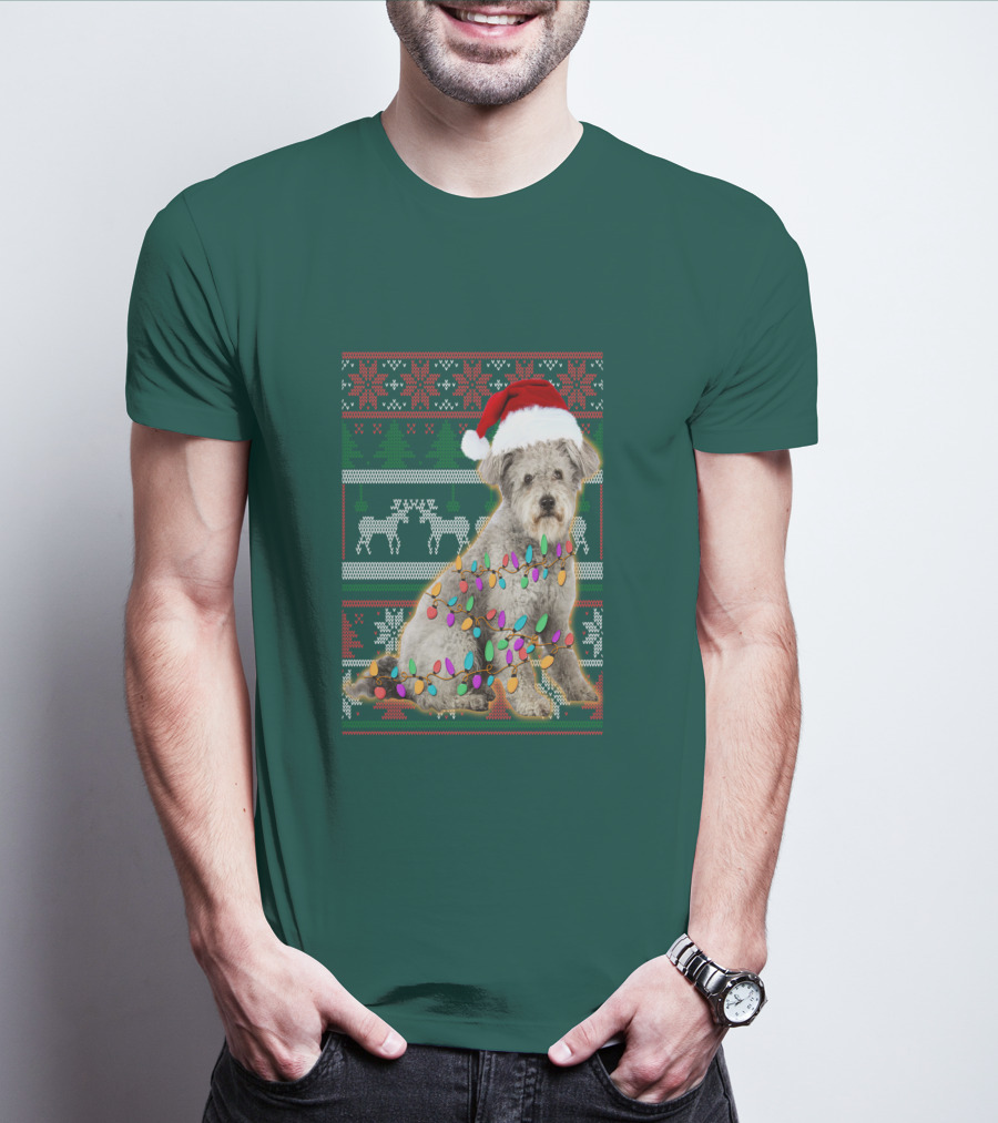 Pumi Dog Christmas Lights Santa Hat Ugly T-Shirt