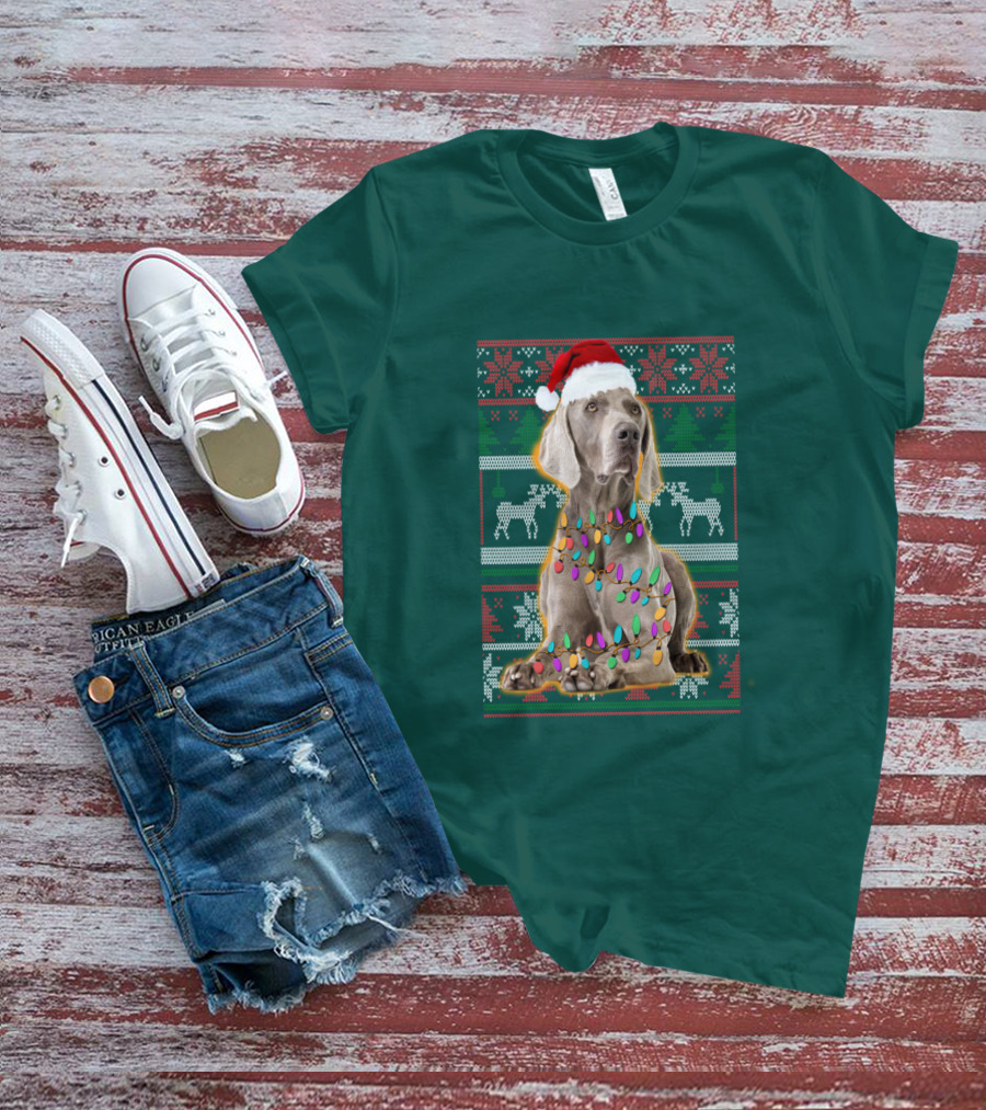 Weimaraner Christmas Lights Santa Hat Holiday T-Shirt