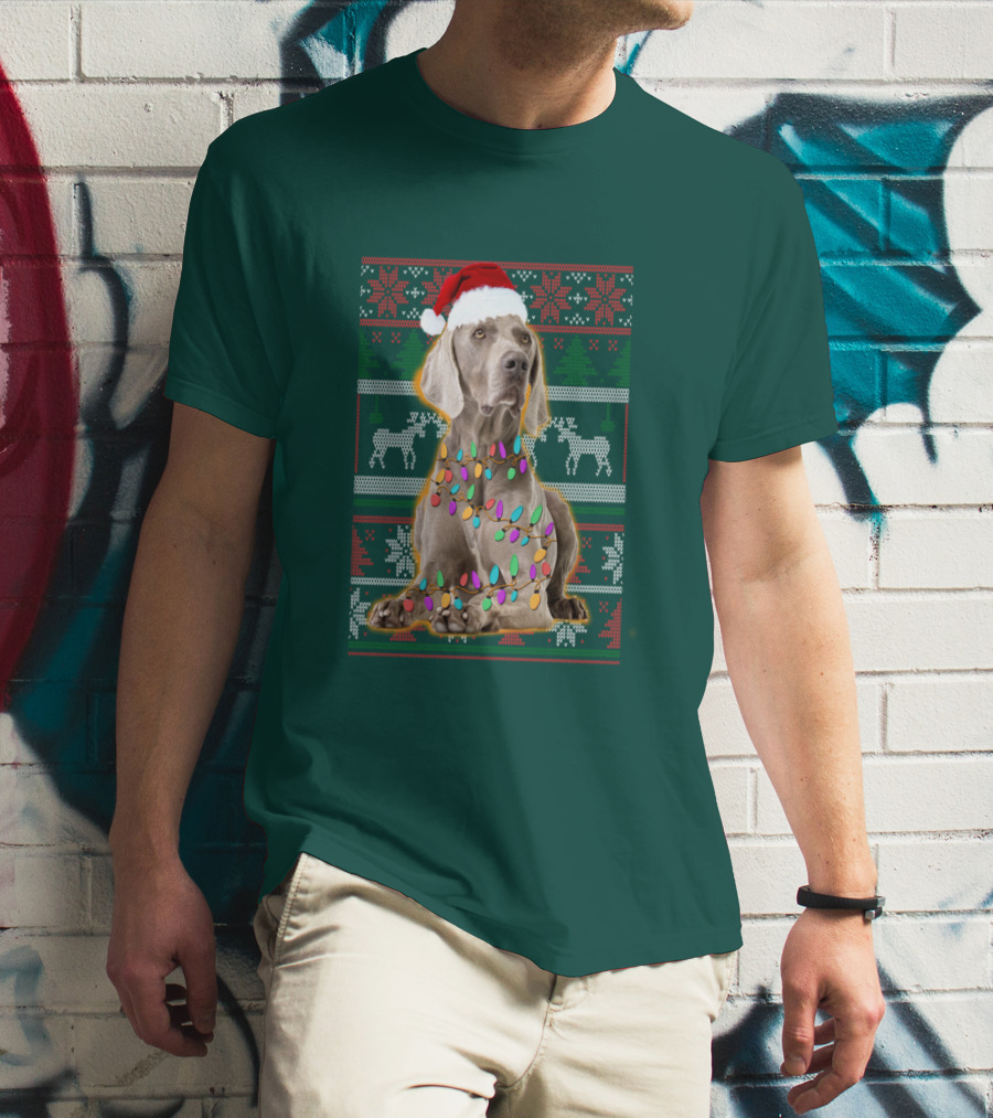 Weimaraner Christmas Lights Santa Hat Holiday T-Shirt