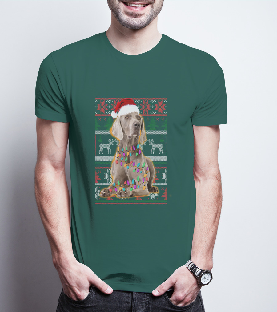 Weimaraner Christmas Lights Santa Hat Holiday T-Shirt