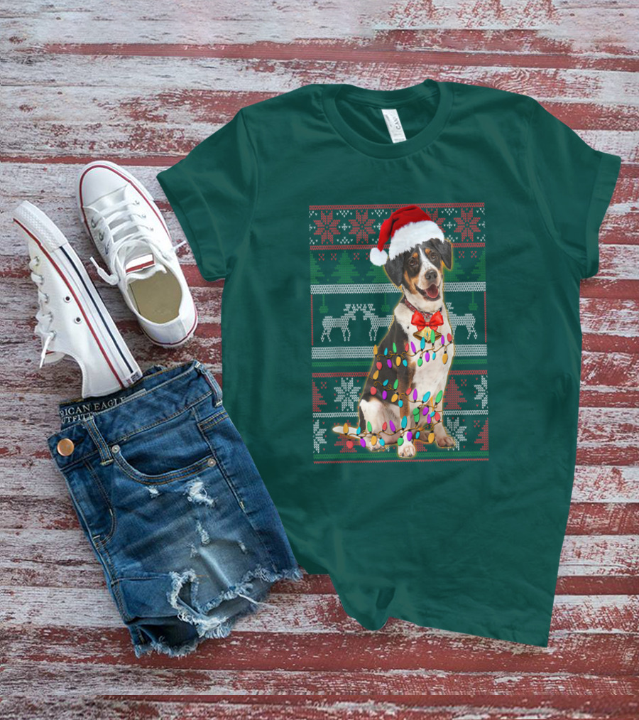 Treeing Walker Coonhound Christmas Lights Santa Hat Holiday T-Shirt
