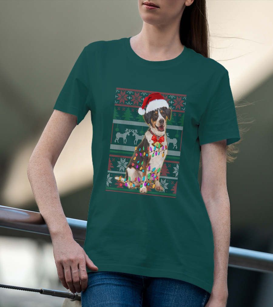 Treeing Walker Coonhound Christmas Lights Santa Hat Holiday T-Shirt