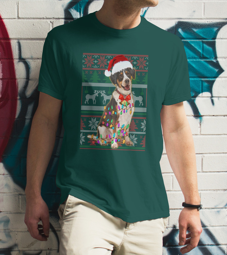 Treeing Walker Coonhound Christmas Lights Santa Hat Holiday T-Shirt