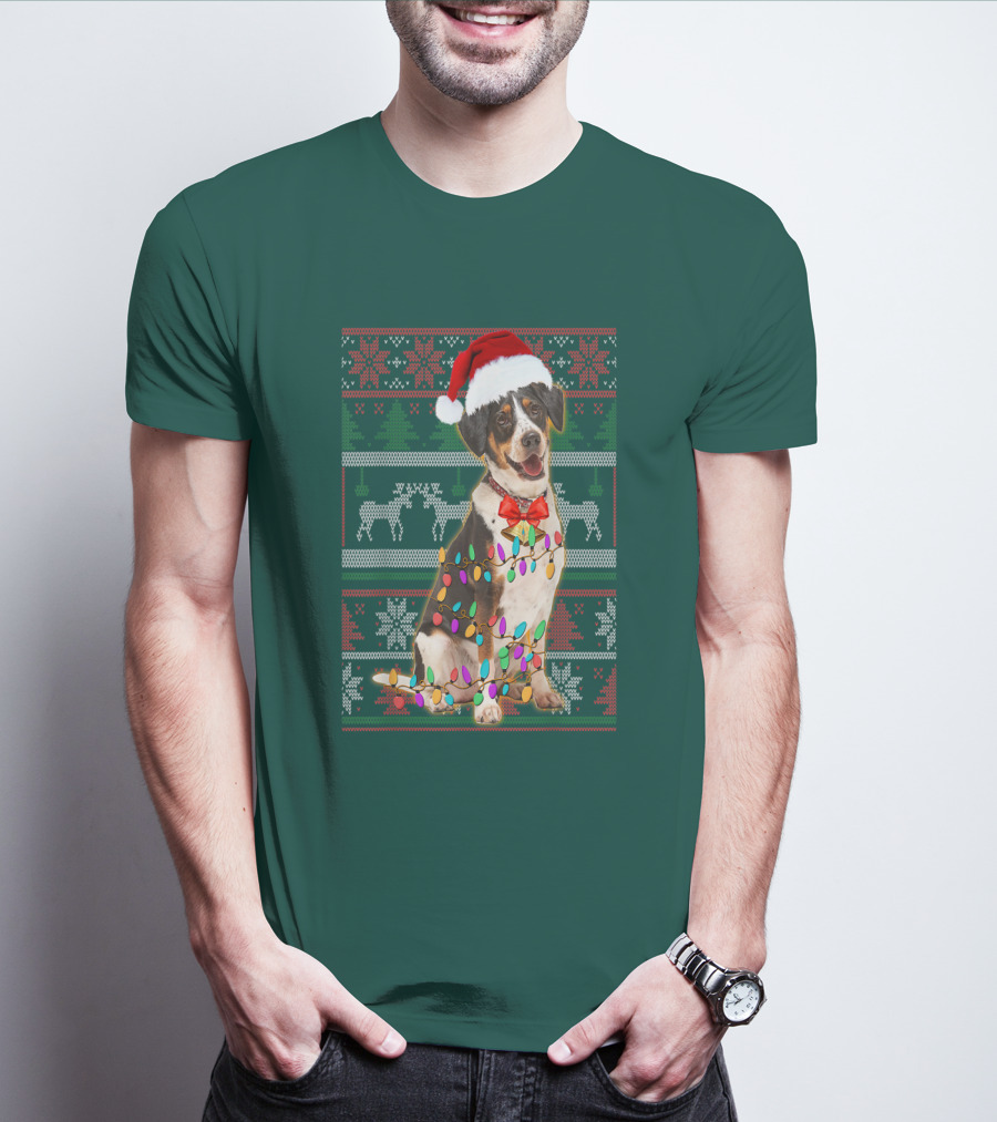Treeing Walker Coonhound Christmas Lights Santa Hat Holiday T-Shirt