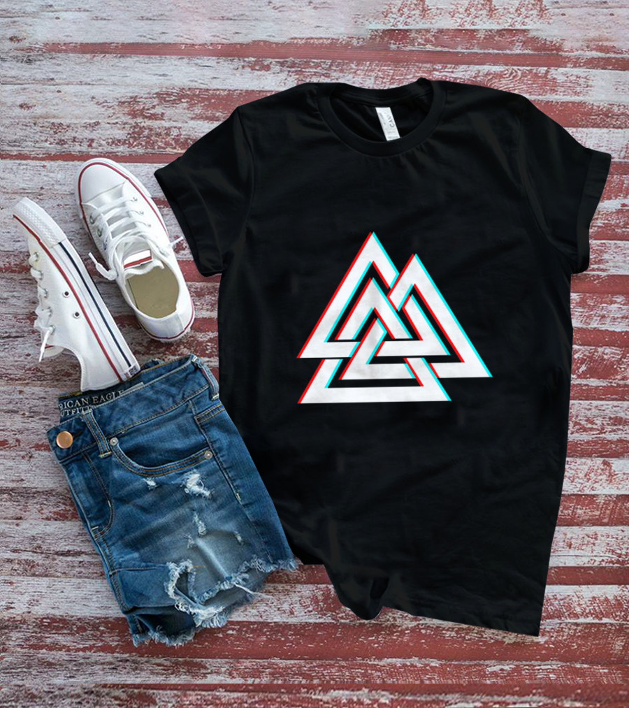 Trippy Valknut Symbol Nordic Wiccan Glitch Effect T-Shirt