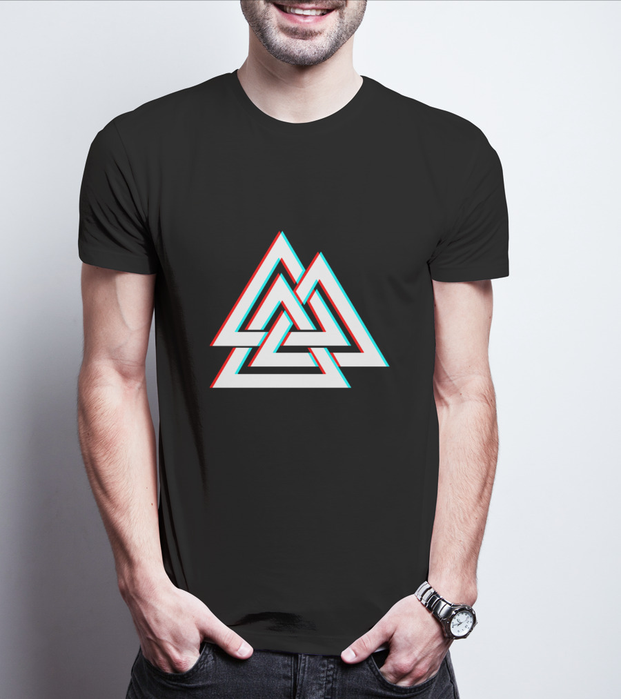 Trippy Valknut Symbol Nordic Wiccan Glitch Effect T-Shirt