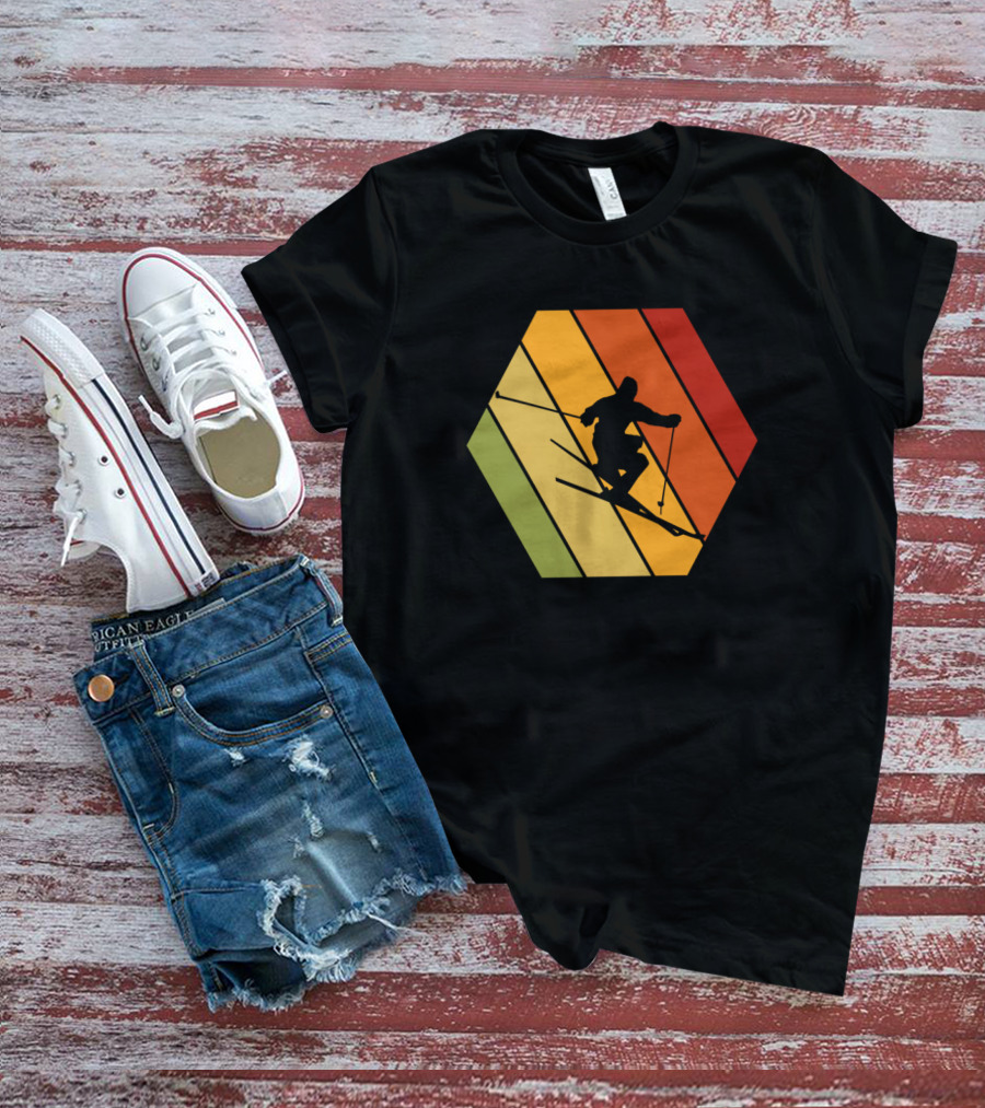 Retro Vintage Skiing Hexagonal T-Shirt