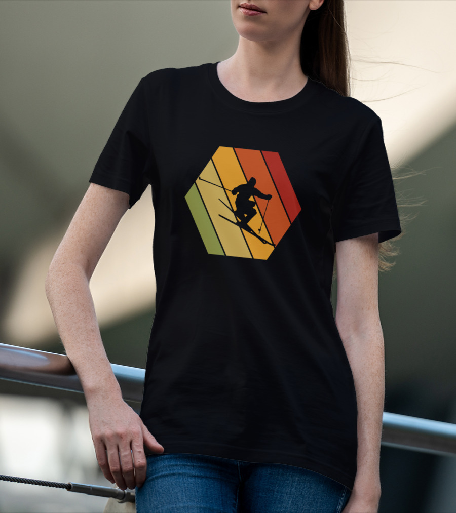 Retro Vintage Skiing Hexagonal T-Shirt