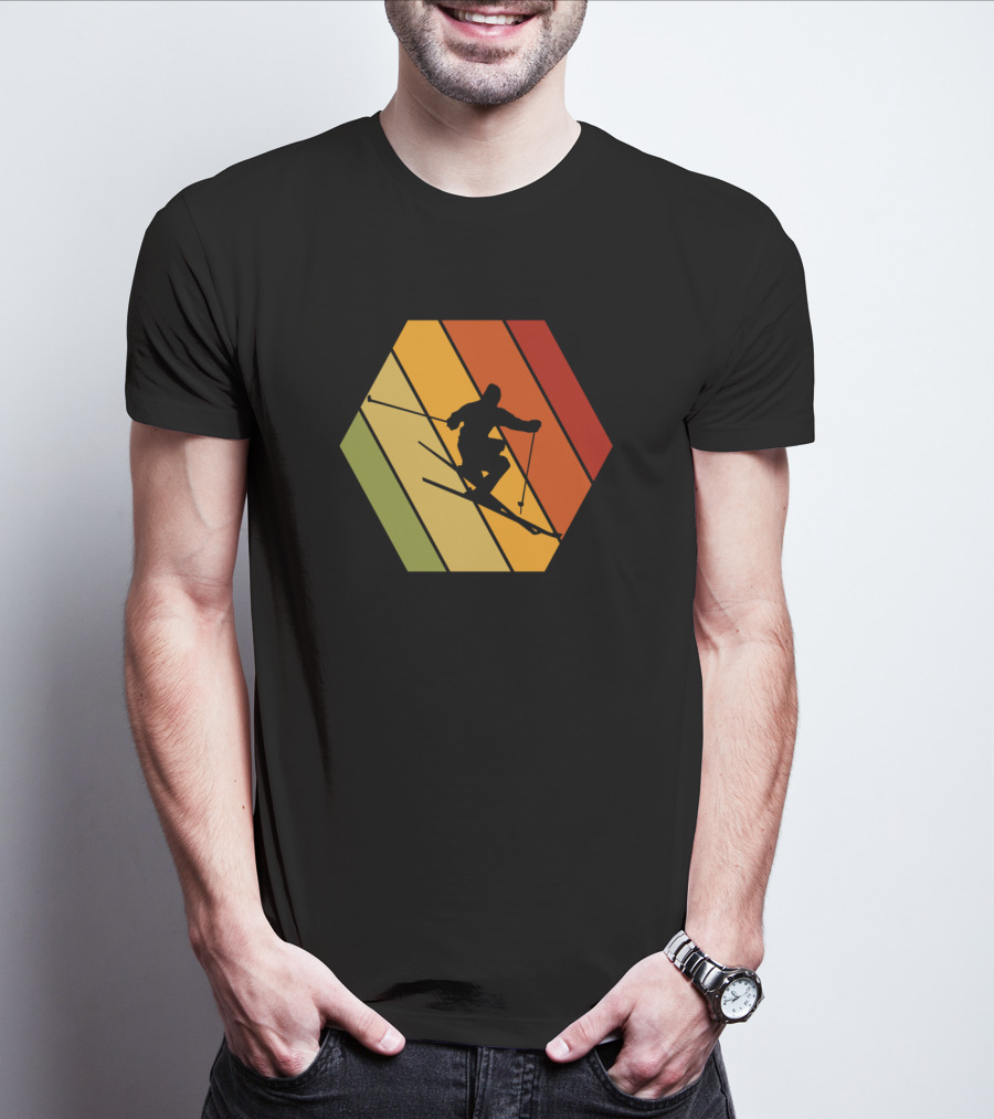 Retro Vintage Skiing Hexagonal T-Shirt