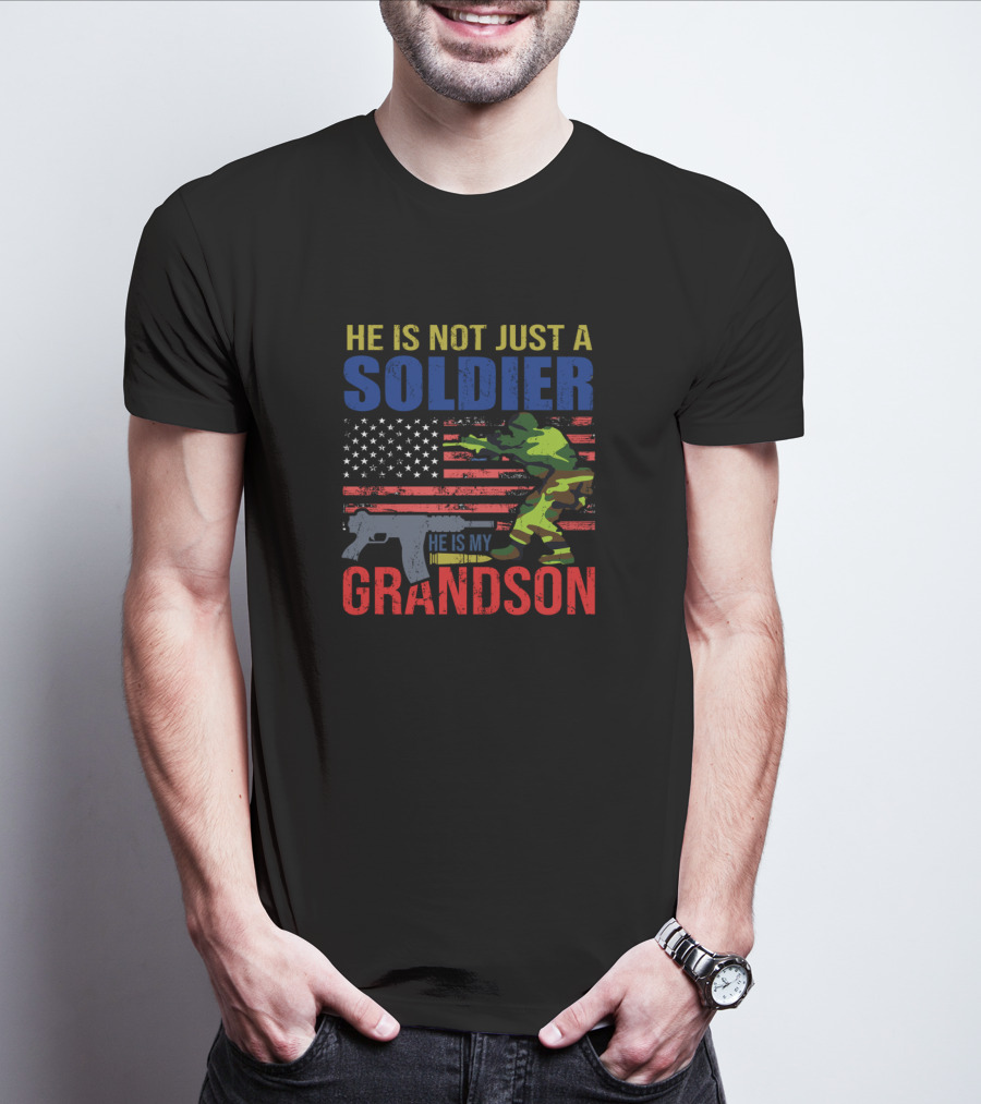 He Is Not Just A Soldier He Is My Grandson American Flag Camouflage T-Shirt