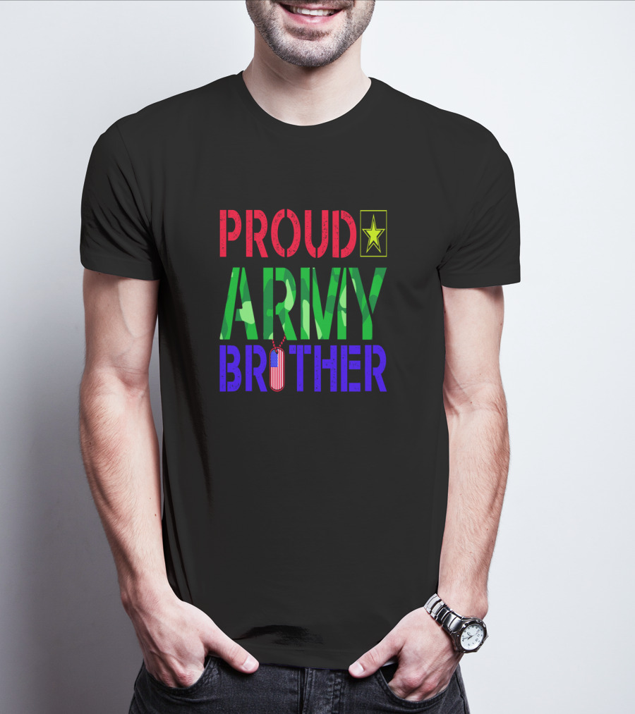 Proud Army Brother With Camo Letters And Star Emblem T-Shirt